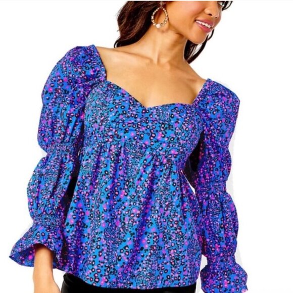 Lilly Pulitzer Preslee colorful patterned long sleeve top - Picture 1 of 6